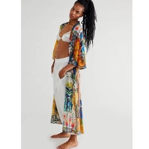 Free People Violet Maxi Duster Open Front Mixed Patchwork Print Size Md & Lg NWT
